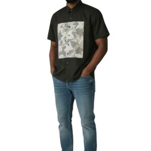 7 Diamonds Black Short Sleeve Shirt with Abstract Floral Design